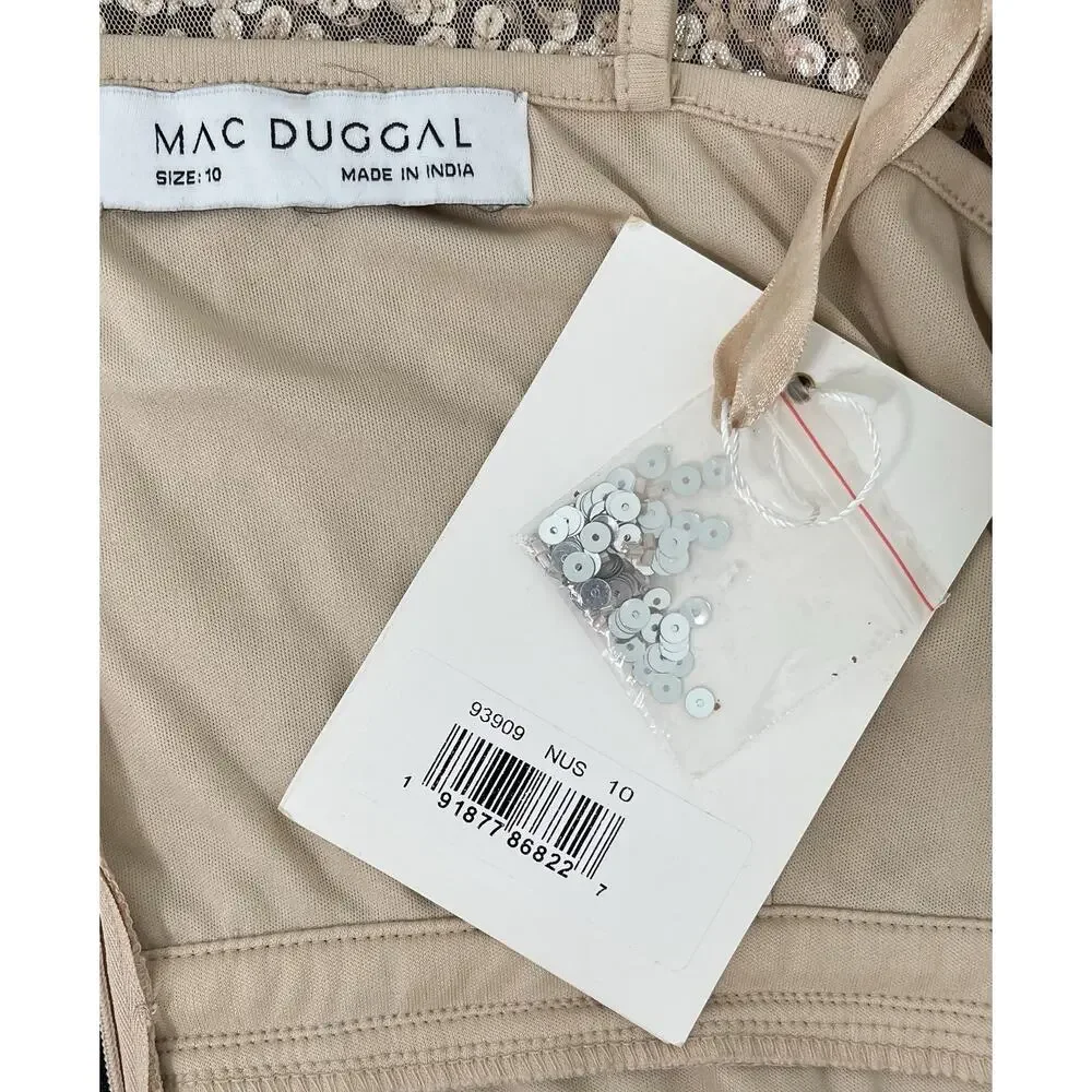 Mac Duggal 93909 Nude Silver Sequin Gown Sheer High Neck Short Sleeve Size 10 - Picture 8 of 8